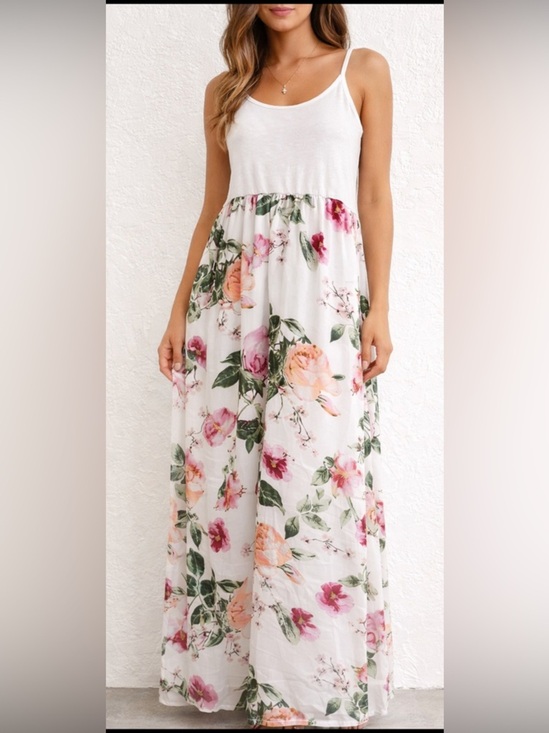 Forever 21 Dresses & Skirts - Forever 21 Floral Maxi Dress White Pink Boho Flowy Sleeveless Medium‎